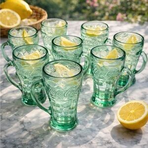 Vintage Libbey Coca-Cola Green Glass Mugs — Set of 8 + Bonus (9 Total!)✨